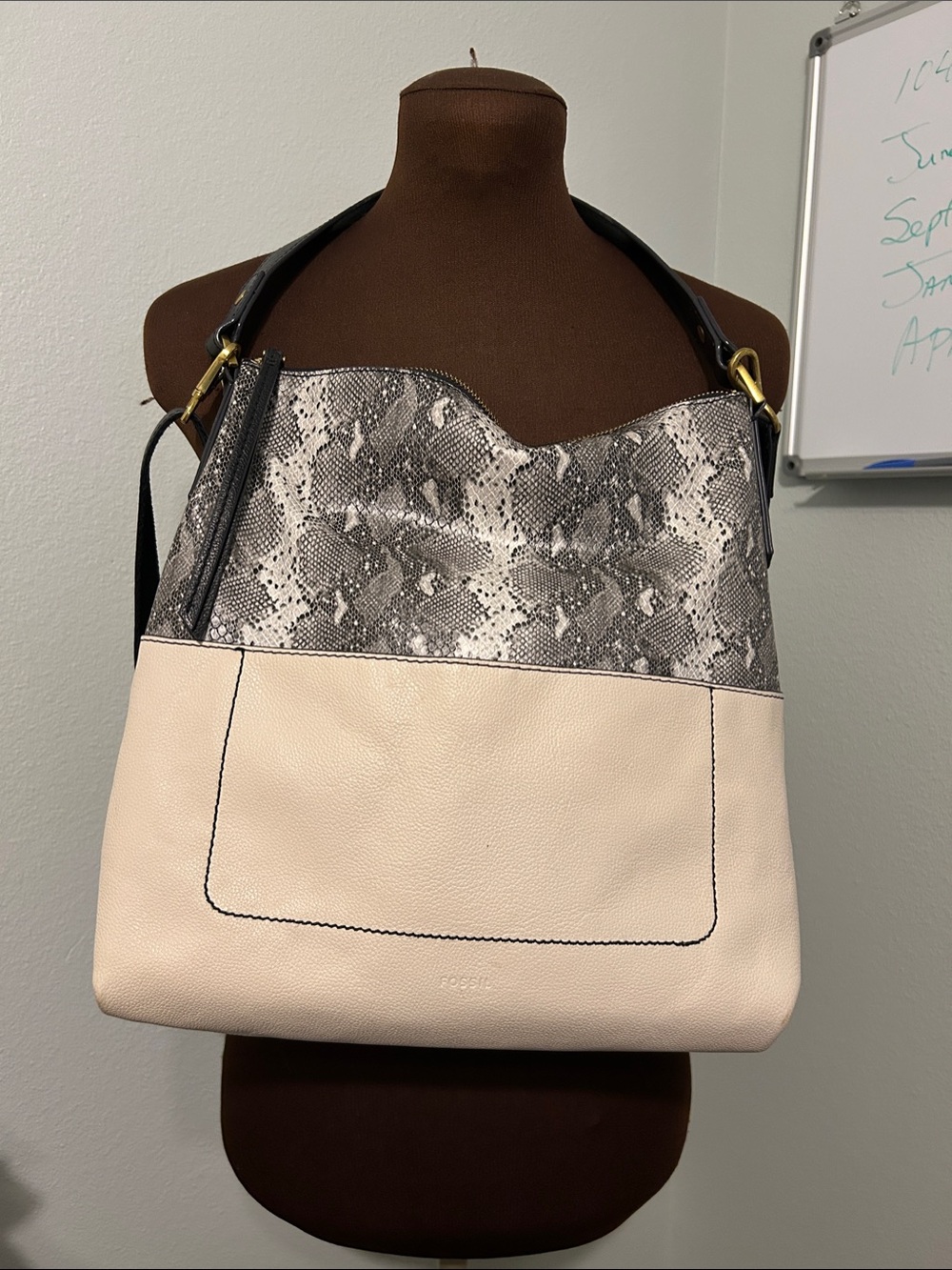 Fossil Hobo Amelia Two-Tone Snake Print and Cream Shoulder Bag